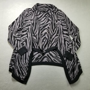 Venue Sweater Womens Size XL Black Zebra Animal Print Cardigan Ruffle Wrap Open